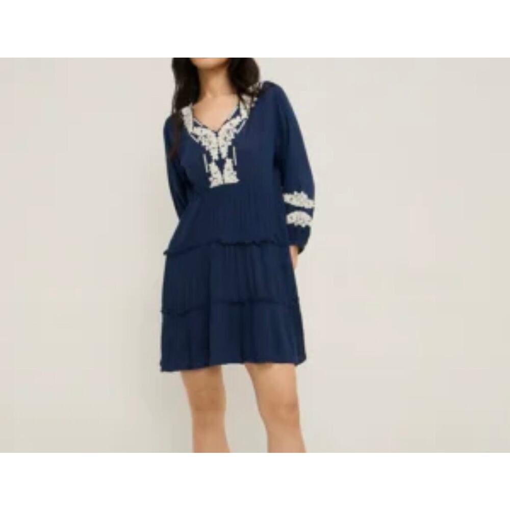 Bombay paisley women’s boho dress embroidered navy